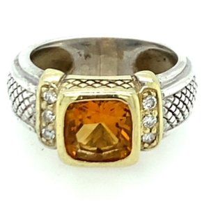 Vintage Judith Ripka 925/18k Citrine/Diamond Ring